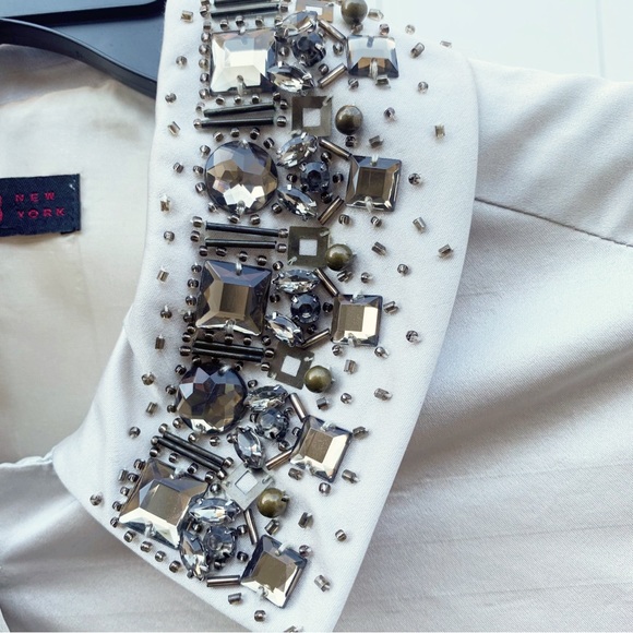 Lafayette 148 Bone Ivory Lined Silk Blazer Embellished Classic Collar | Size 4 - Picture 6 of 14